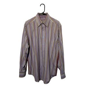 Robert Graham Shirt Mens Large Purple Pink Striped Button Up Retro Casual Club